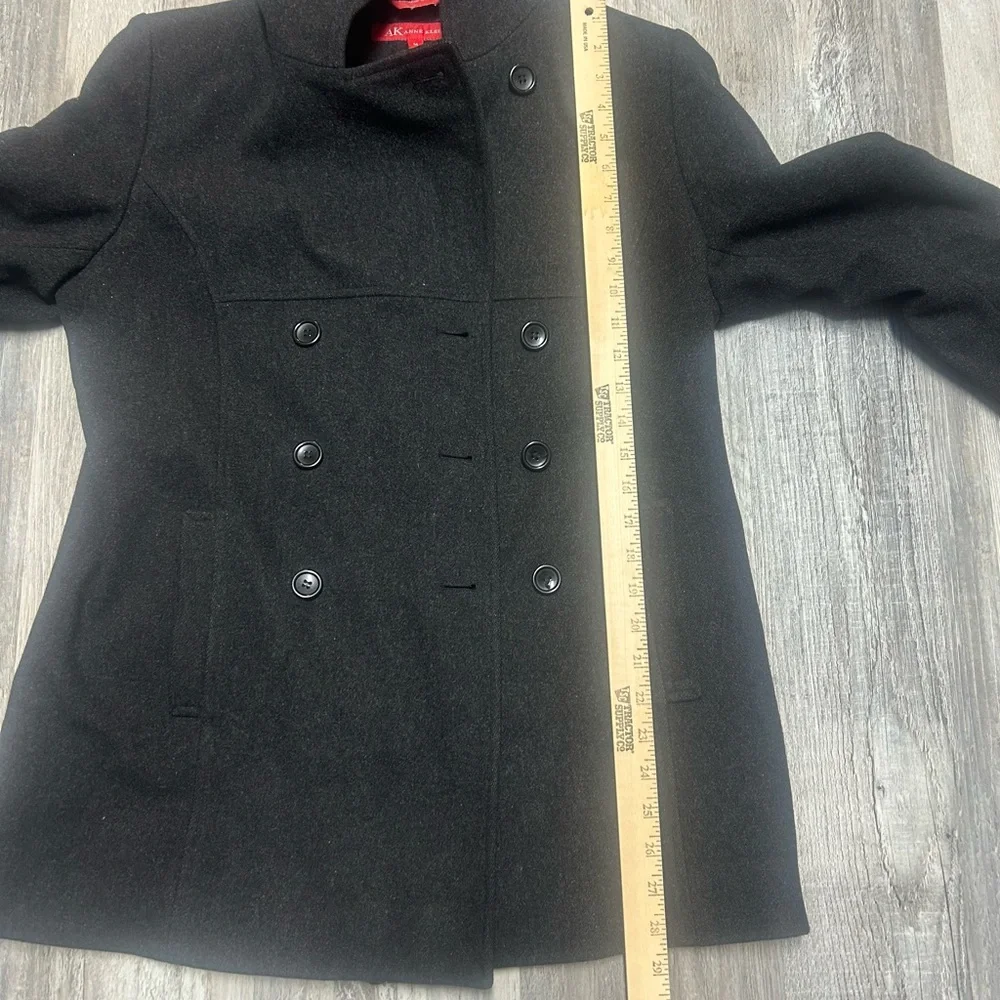 Anne Klein Charcoal Gray 100% Wool Hooded Pea Coat Size Medium